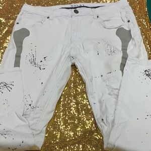 White and Gray Splatter Jeans